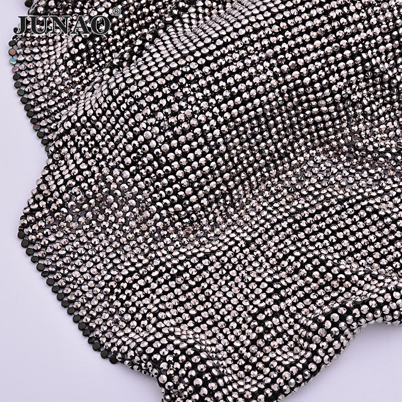Crystal Mesh Fabric - Junao 45*120 Cm Hitam Emas Kristal