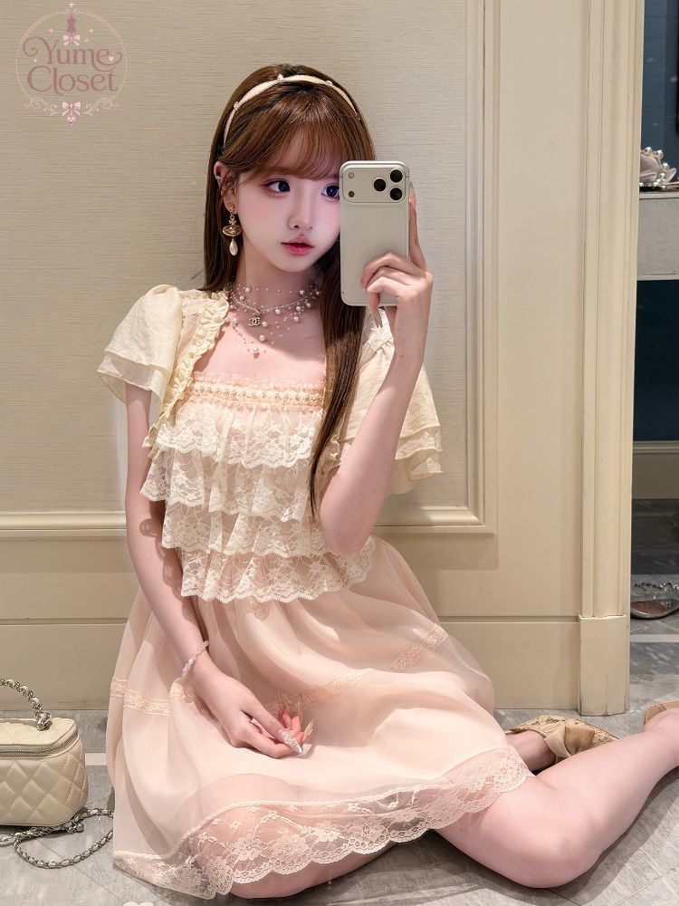 Elastic Lace Trim - Set Gaun Lolita Vintage Jepang untuk