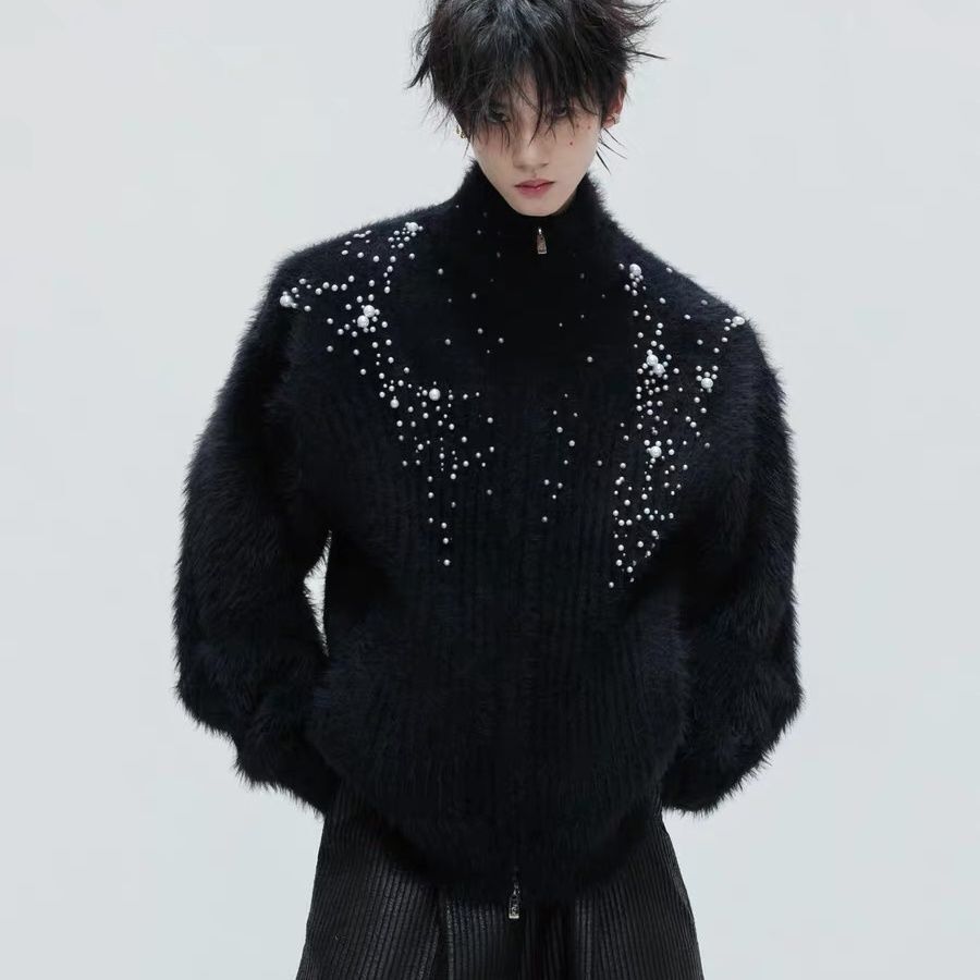 Embellish Knit - Kardigan Sweater Rajut Tebal Elegan Berkerah