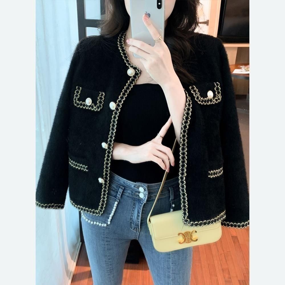 Jaket Pendek Wanita Elegan War - Pearl Trim Chain ulasan dan harga