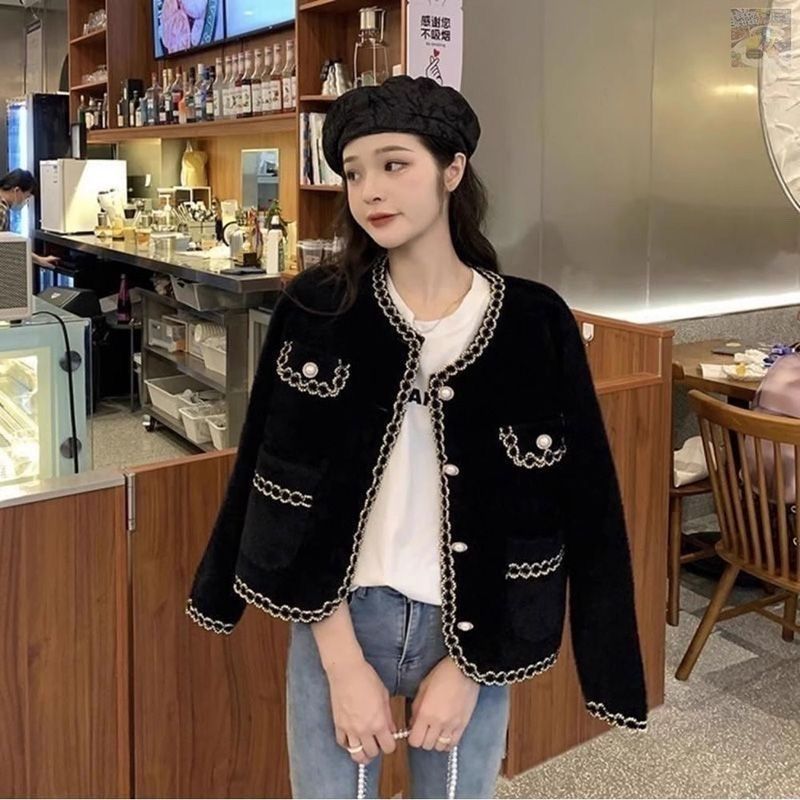 Jaket Pendek Wanita Elegan War - Pearl Trim Chain ulasan dan harga