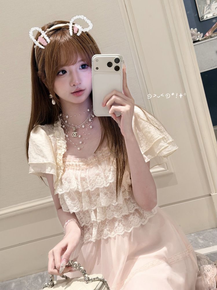 Set Gaun Lolita Vintage Jepang - Elastic Lace Trim ulasan dan harga