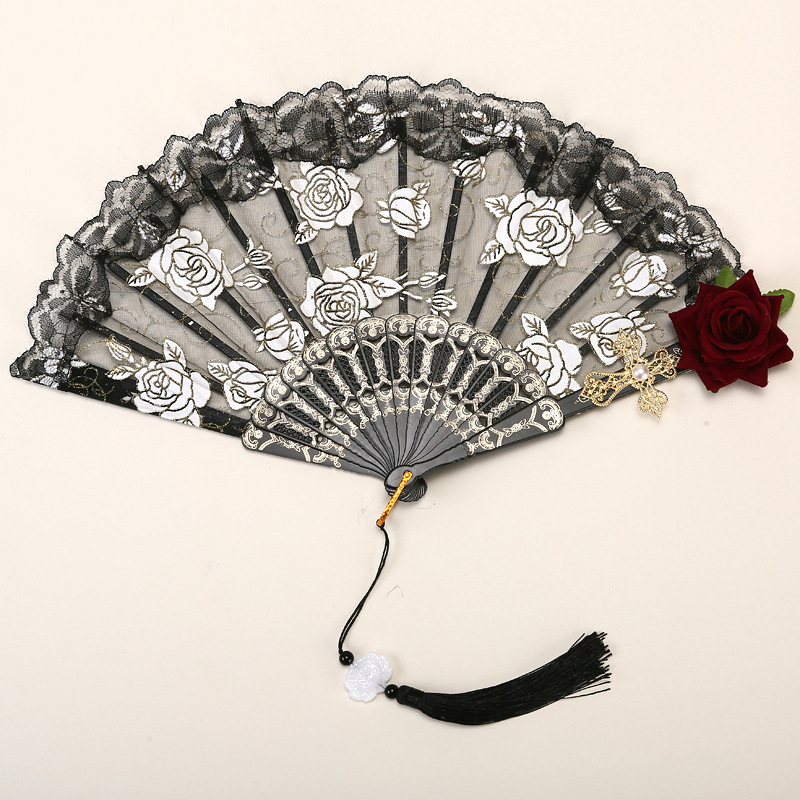 Kipas Gotik Lolita Tangan Rend - Tassel Fringe Trim ulasan dan harga